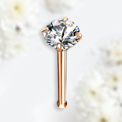 20G Prong Setting Clear Round Gem Top Rose Gold Nose Stud with Ball. Nose Stud. Nose Piercing.