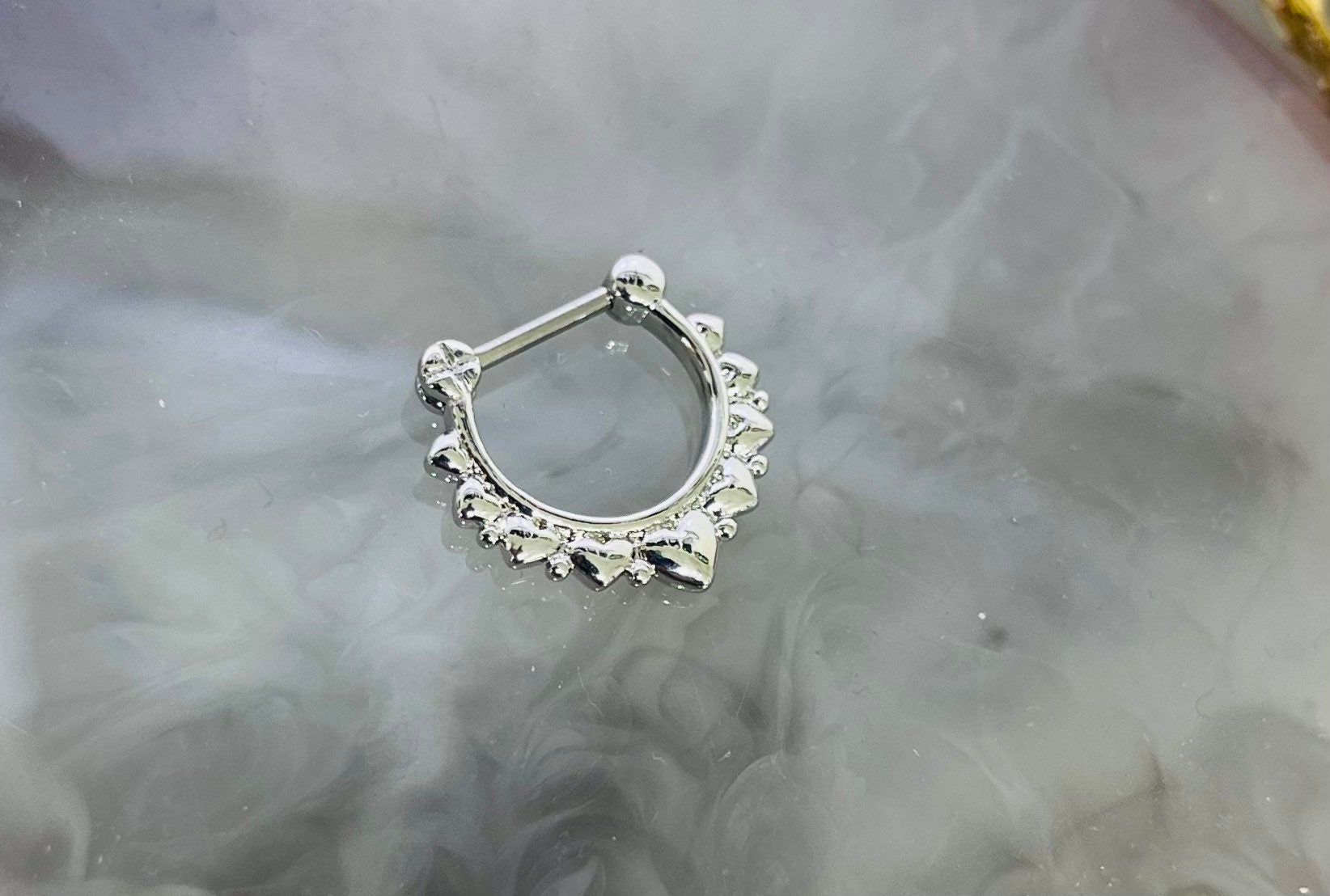 16G Silver Plain Multi Hearts Septum Clicker Ring. Septum Piercing. Septum Ring. Nose Ring. Nose Piercing.