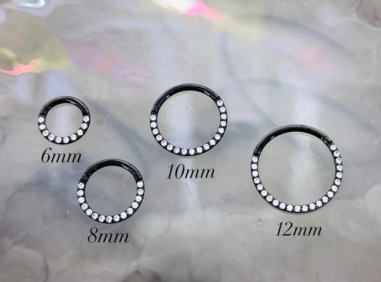 18G & 16G Clear Gems Hinged Septum Clicker Ring. Septum Ring. Septum Piercing. Cartilage Ring