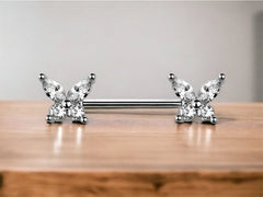 Pair of 14G Sparkle Butterfly Nipple Barbell Jewelry • Nipple Rings • Gift for Her