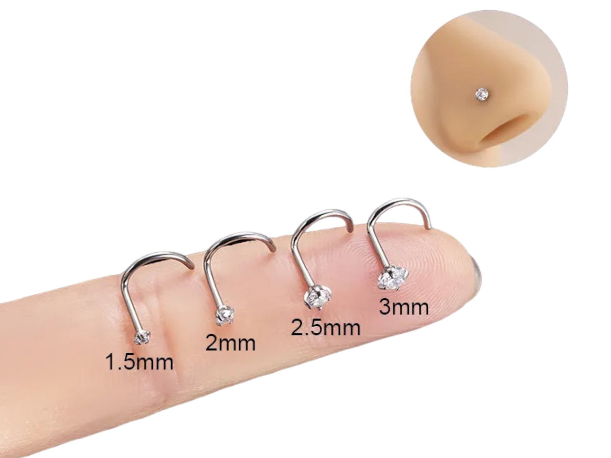 Titanium Corkscrew Nose Stud • Clear Gem Nose Ring • Corkscrew Nose Ring • Simple Nose Piercing