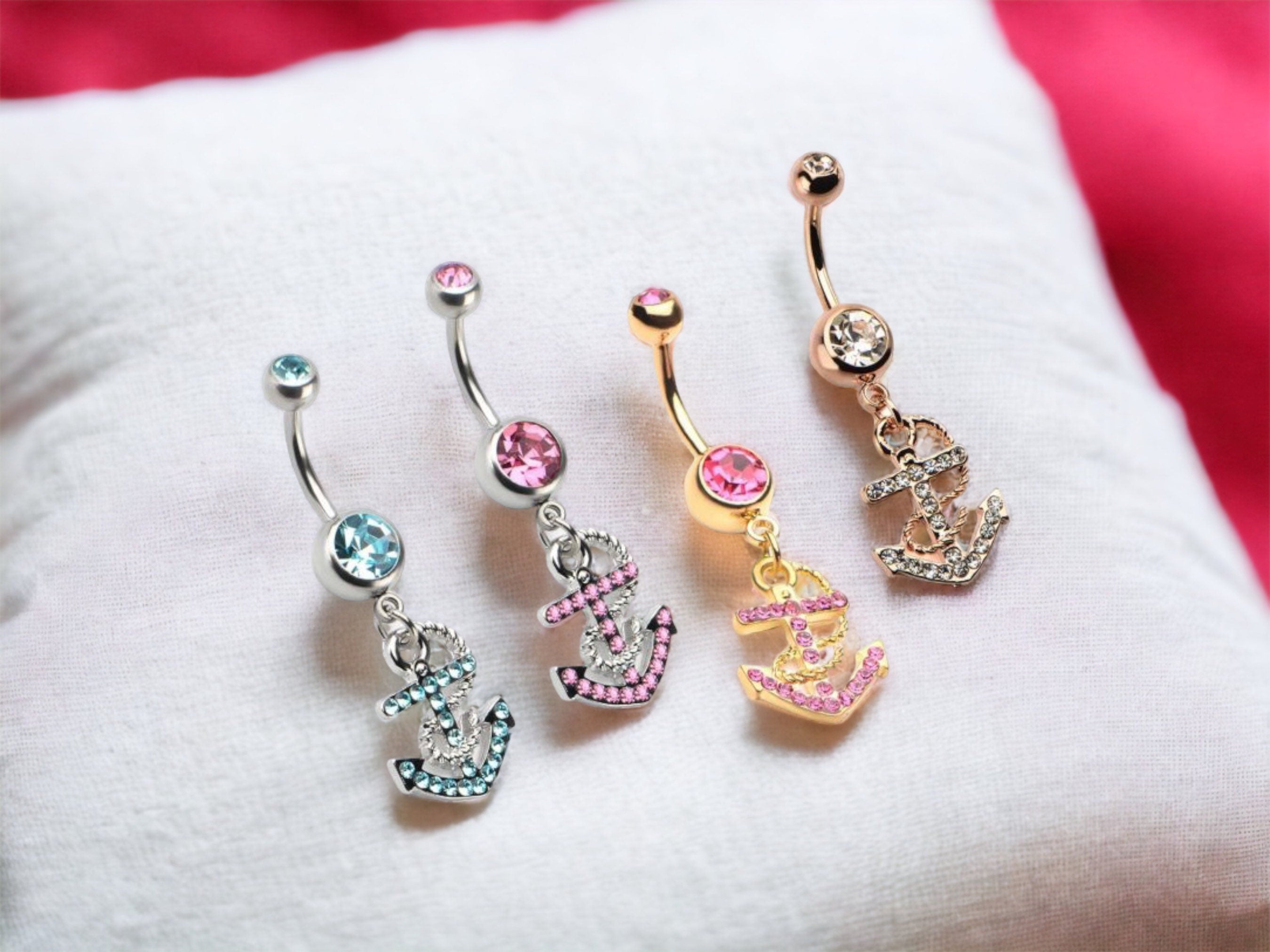 14G Swarovski Crystals Dangling Anchor Charm Dangling Belly Button Ring